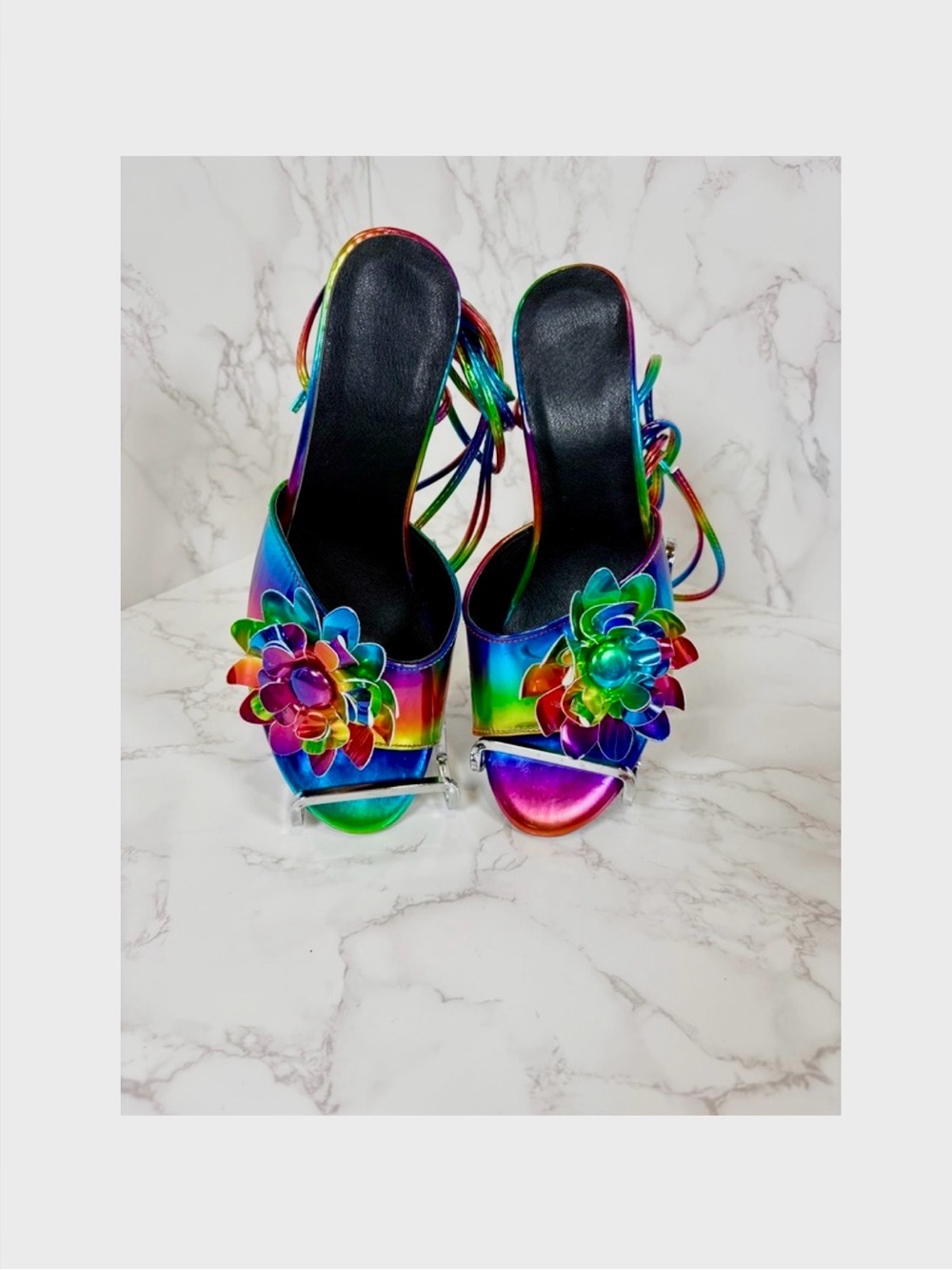 SHOES: Rainbow Floral Mules w/Leg Straps, EUC - Picture 3 of 12